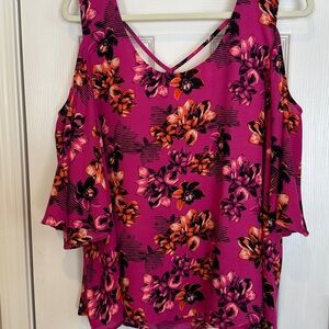 Apt. 9 Floral Cross-Back Blouse - Pink and Orange